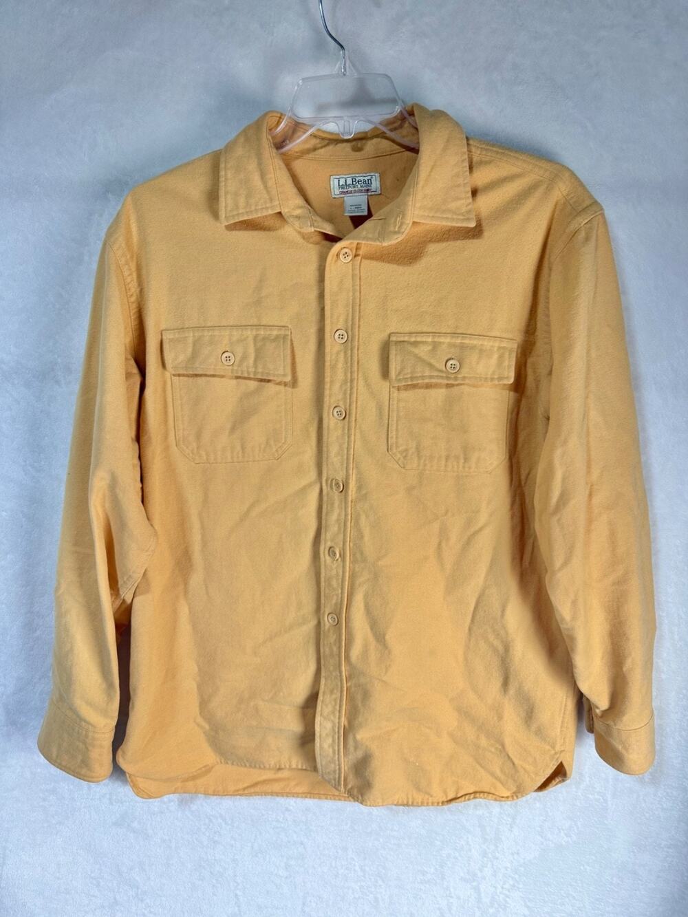 Vintage LL Bean Chamois Cloth Button Up Long Sleeve Yellow Shirt 187923 Size L